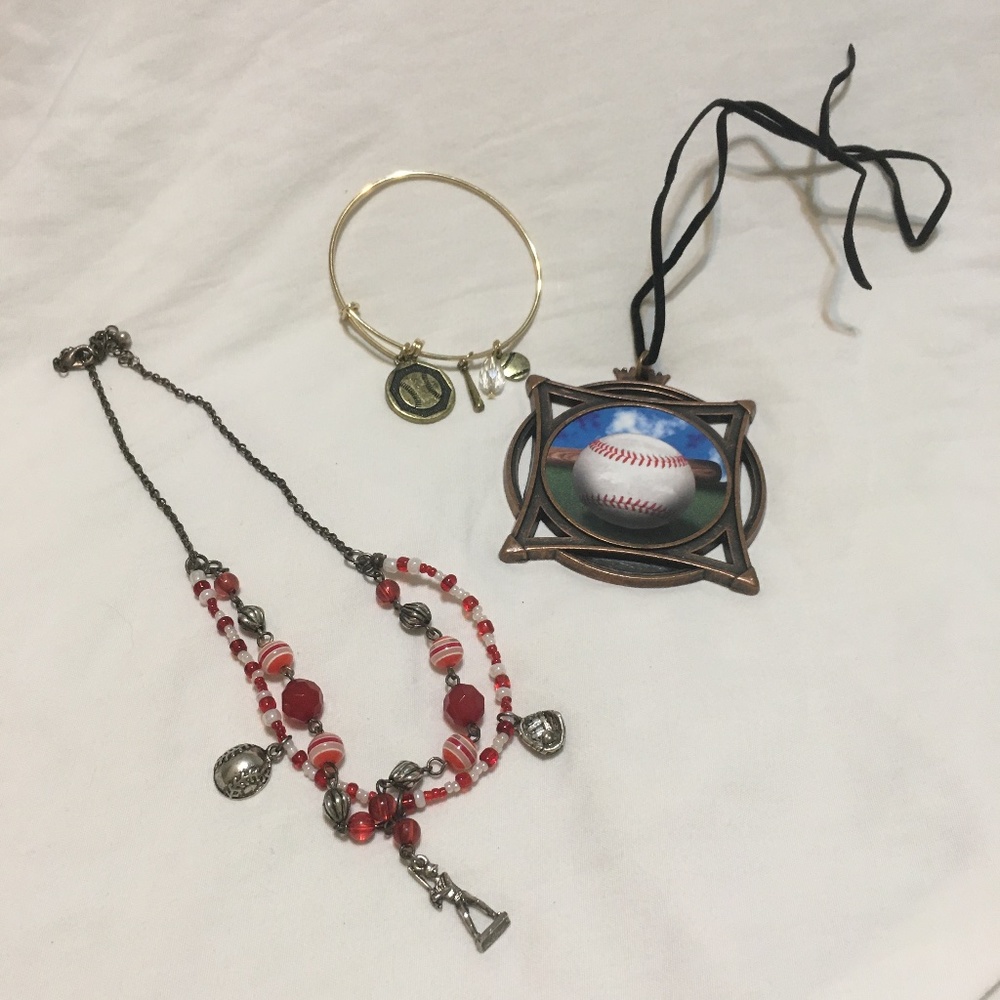 Bundle of baseball necklace,bracelet & medal